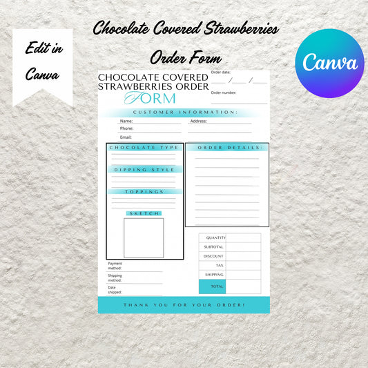 Chocolate Covered Strawberries Order Form Canva Template Printable Choc Strawberry Order Custom Order Form Sheet Instant Digital Download