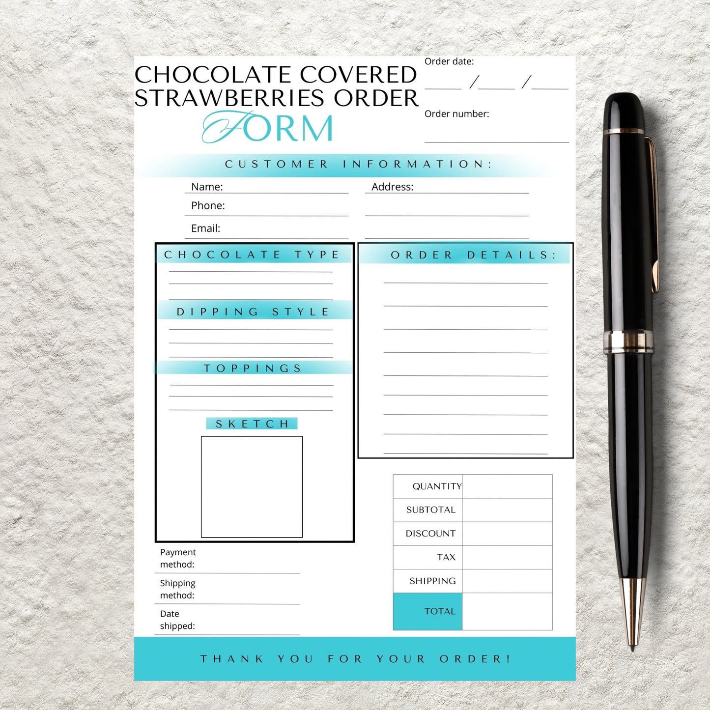 Chocolate Covered Strawberries Order Form Canva Template Printable Choc Strawberry Order Custom Order Form Sheet Instant Digital Download