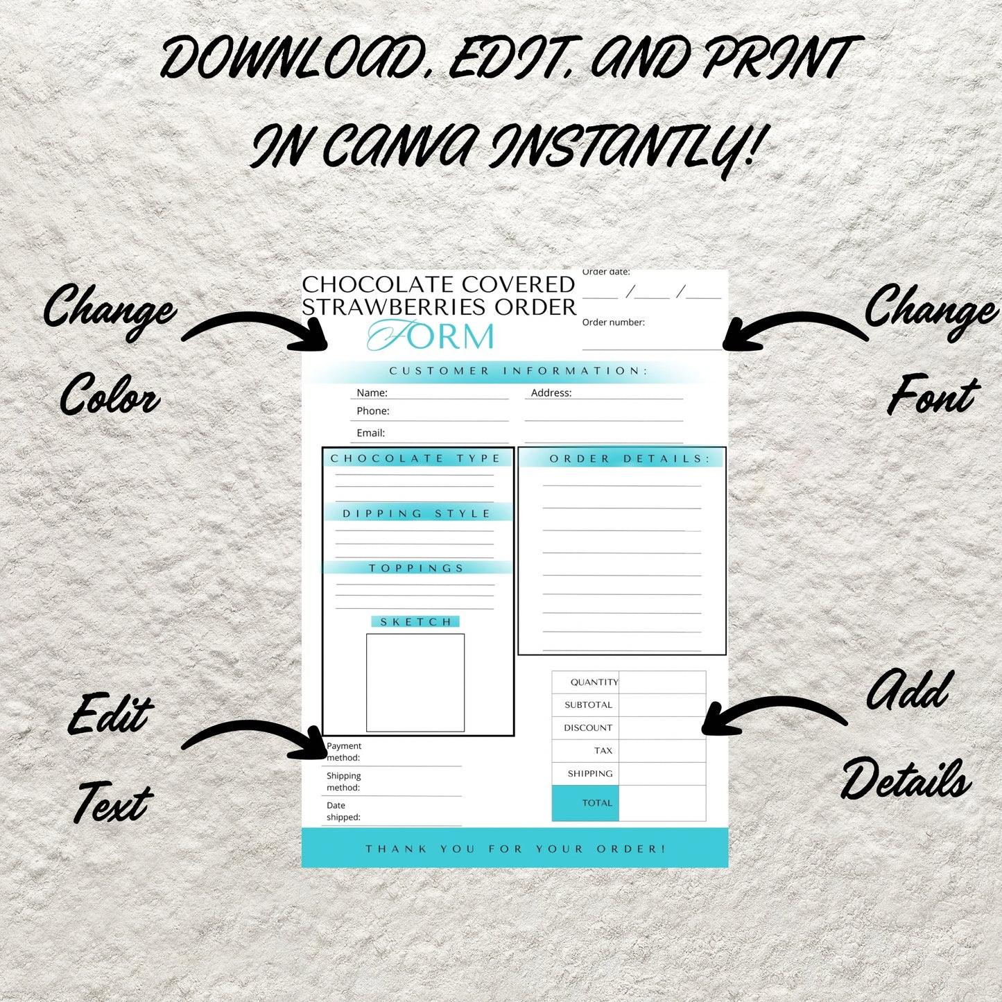 Chocolate Covered Strawberries Order Form Canva Template Printable Choc Strawberry Order Custom Order Form Sheet Instant Digital Download