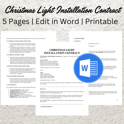 Christmas Light Installation Contract Template Editable Holiday Lighting Install Service Agreement Printable Christmas Light Business Form