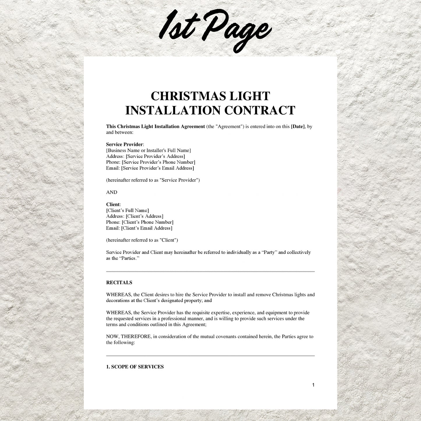 Christmas Light Installation Contract Template Editable Holiday Lighting Install Service Agreement Printable Christmas Light Business Form