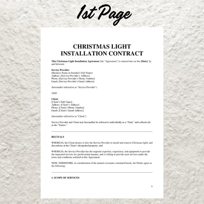 Christmas Light Installation Contract Template Editable Holiday Lighting Install Service Agreement Printable Christmas Light Business Form