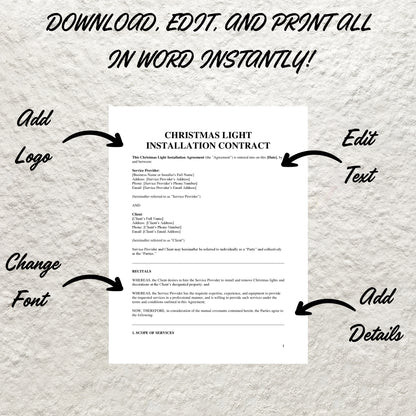 Christmas Light Installation Contract Template Editable Holiday Lighting Install Service Agreement Printable Christmas Light Business Form