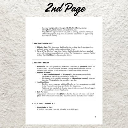 Church Facility Use Agreement Template Editable Church Rental Contract for Events, Weddings, Meetings Printable Church Facility Use Contract