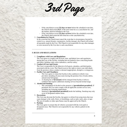 Church Facility Use Agreement Template Editable Church Rental Contract for Events, Weddings, Meetings Printable Church Facility Use Contract