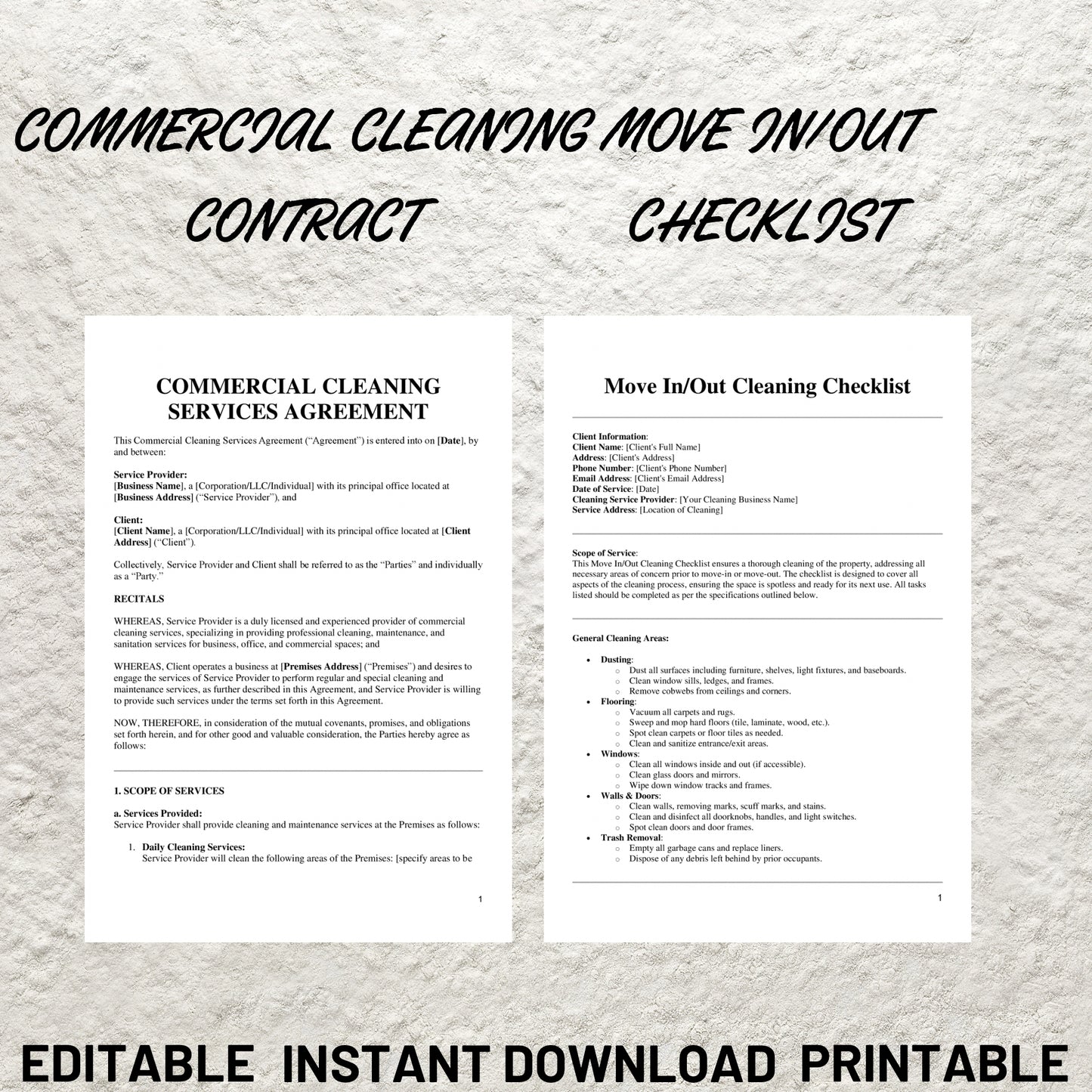 Cleaning Service Business Forms Bundle Editable Cleaning Service Agreement Printable Cleaning Service Intake Form Cleaning Checklist Forms