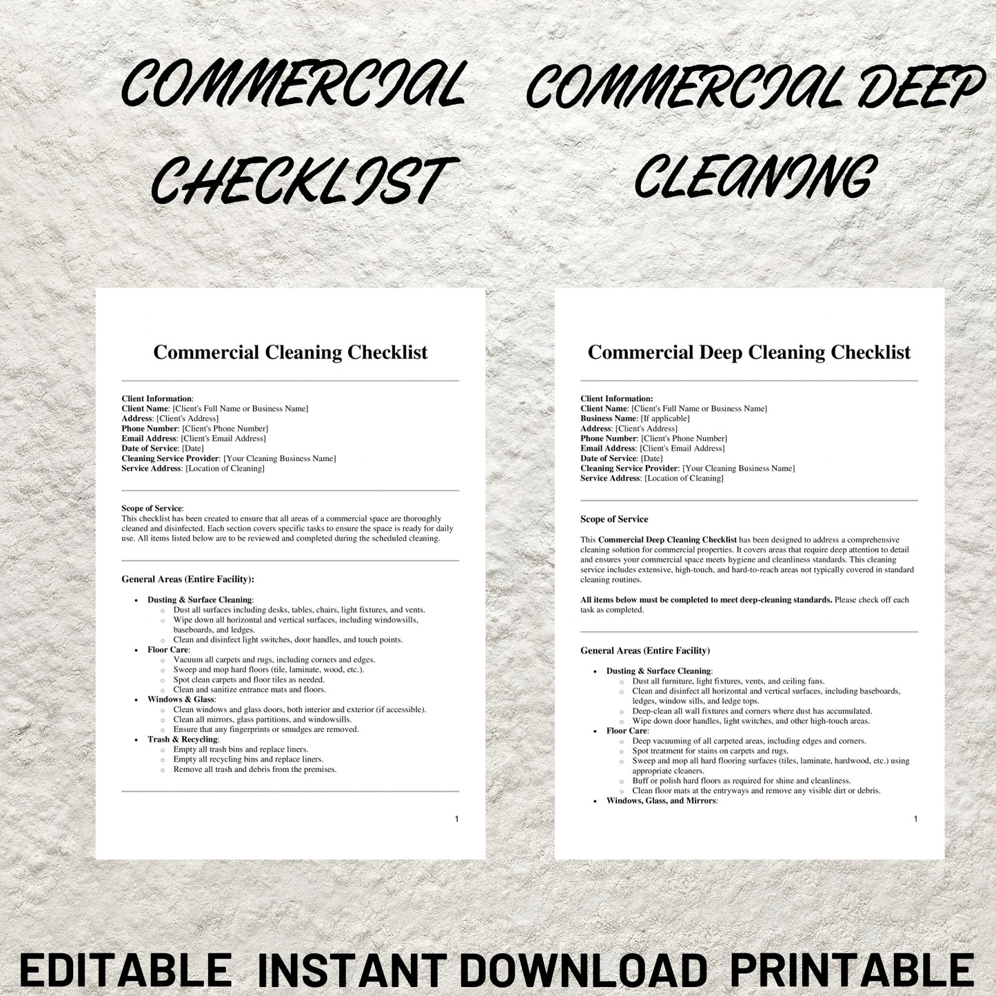 Cleaning Service Business Forms Bundle Editable Cleaning Service Agreement Printable Cleaning Service Intake Form Cleaning Checklist Forms