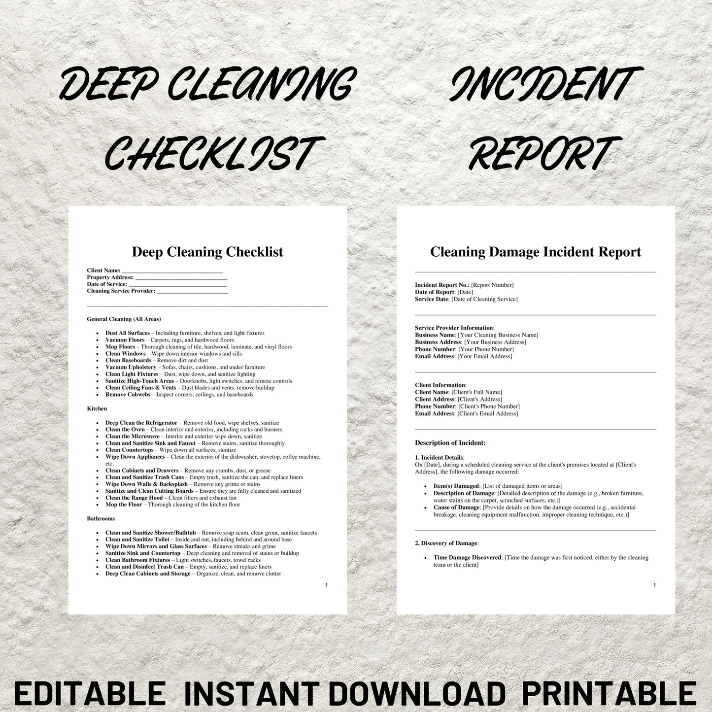 Cleaning Service Business Forms Bundle Editable Cleaning Service Agreement Printable Cleaning Service Intake Form Cleaning Checklist Forms