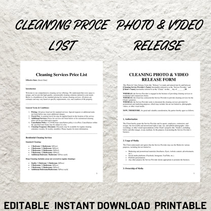 Cleaning Service Business Forms Bundle Editable Cleaning Service Agreement Printable Cleaning Service Intake Form Cleaning Checklist Forms