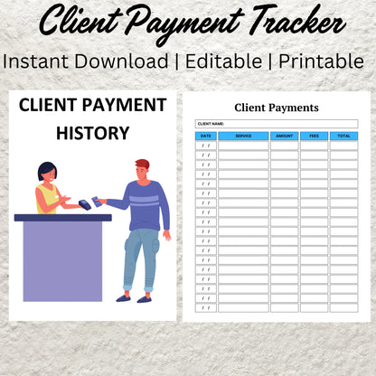 Client payment Tracker Template Printable Client Payment History Client Payment Log Sheet Small Business Finance Payment Form Client Service