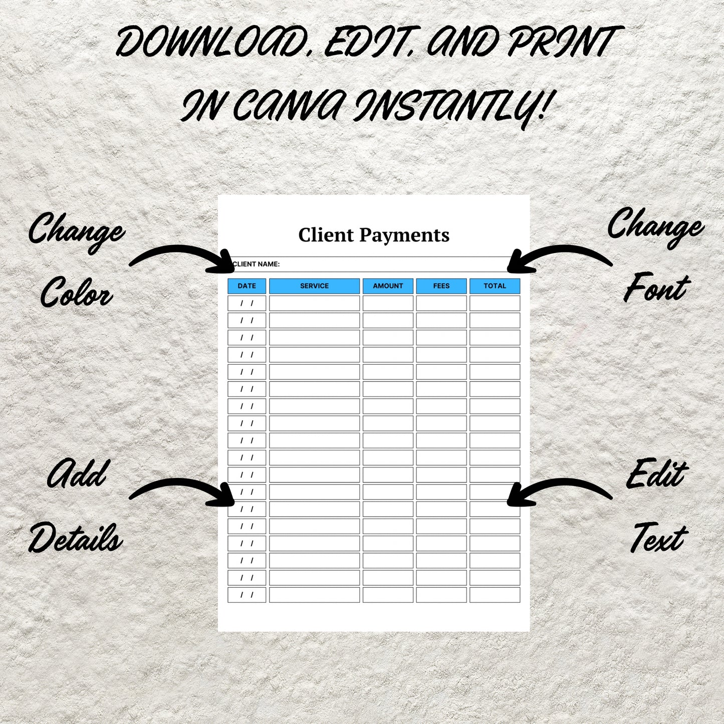 Client payment Tracker Template Printable Client Payment History Client Payment Log Sheet Small Business Finance Payment Form Client Service