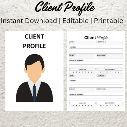 Client Profile Template Printable Business Client Information Tracking Sheet Customer Information Log Client Profile Record Intake Form