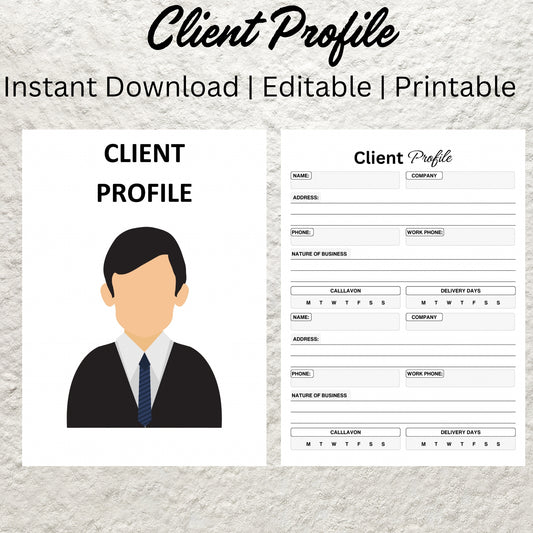 Client Profile Template Printable Business Client Information Tracking Sheet Customer Information Log Client Profile Record Intake Form