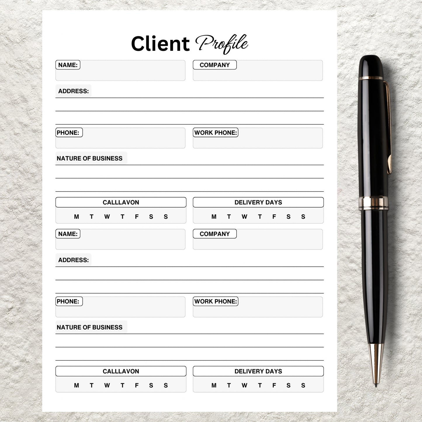 Client Profile Template Printable Business Client Information Tracking Sheet Customer Information Log Client Profile Record Intake Form