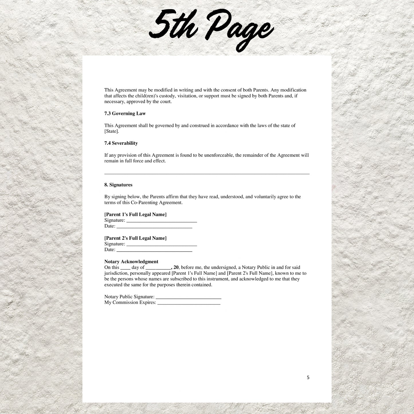 Co-Parenting Agreement Template Editable Parenting Plan Agreement Printable Joint Child Custody Agreement Co-Parenting Custody Contract Form