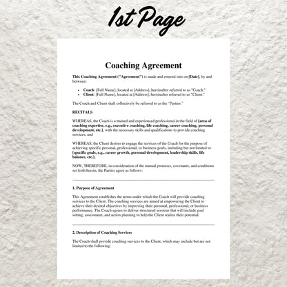 Coaching Contract Template Editable Coaching Service Contract Printable Life Coach Agreement Form Coaching Business Client Intake Form