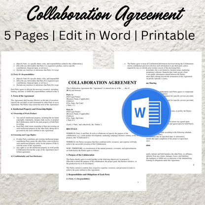 Collaboration Agreement Template Editable Business Collaboration Contract Printable Project Collaboration Agreement Partnership Contract