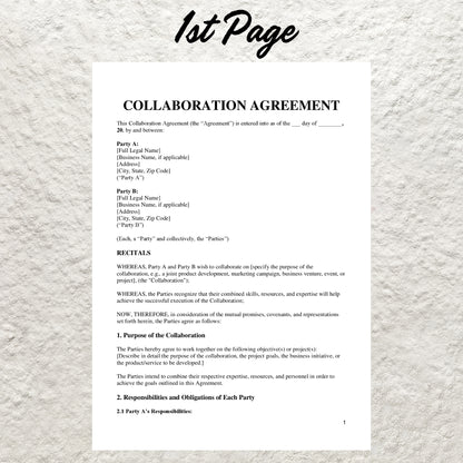 Collaboration Agreement Template Editable Business Collaboration Contract Printable Project Collaboration Agreement Partnership Contract