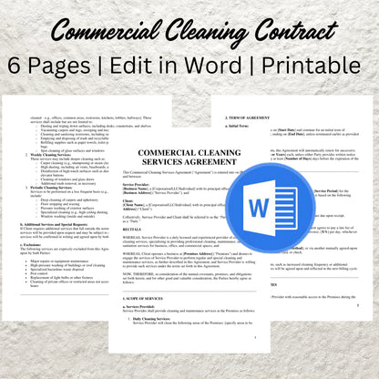 Commercial Cleaning Services Contract Template Editable Commercial Cleaning Agreement Printable Cleaning Business Proposal Office Cleaning