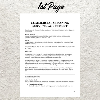 Commercial Cleaning Services Contract Template Editable Commercial Cleaning Agreement Printable Cleaning Business Proposal Office Cleaning