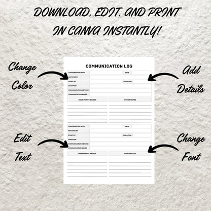 Communication Log Template Printable Call Log Phone Call Tracker Parent Communication Log Teacher Communication Notes Conversation Record