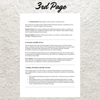 Consignment Contract Template Editable Professional Consignment Shop Agreement Printable Reseller Consignment Store Agreement Terms Form