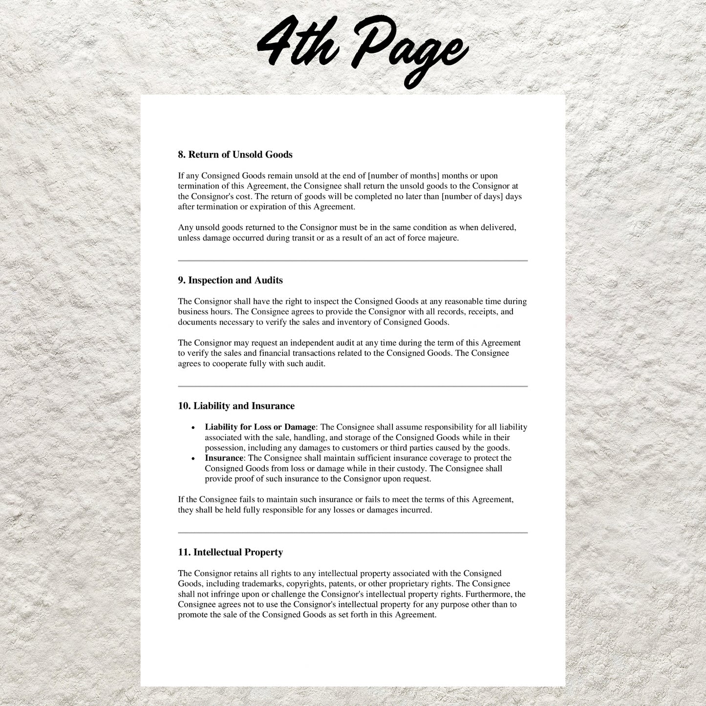 Consignment Contract Template Editable Professional Consignment Shop Agreement Printable Reseller Consignment Store Agreement Terms Form