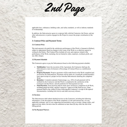 Construction Subcontractor Contract Template Editable Subcontractor Agreement Form Printable Construction Subcontractor Per Job Agreement