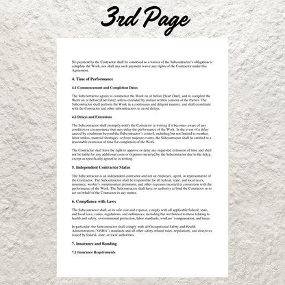 Construction Subcontractor Contract Template Editable Subcontractor Agreement Form Printable Construction Subcontractor Per Job Agreement