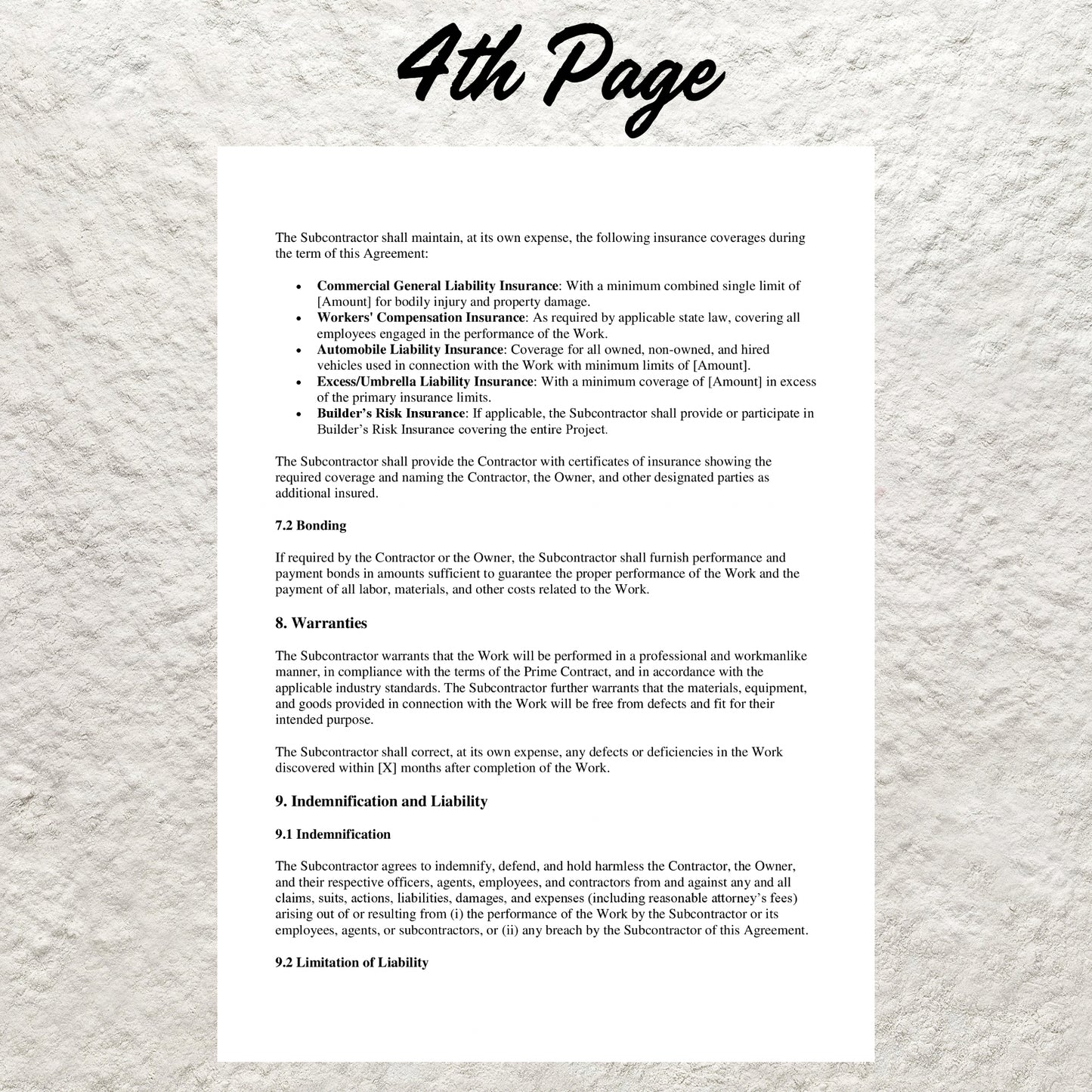 Construction Subcontractor Contract Template Editable Subcontractor Agreement Form Printable Construction Subcontractor Per Job Agreement