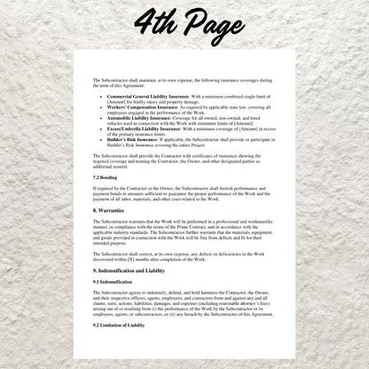 Construction Subcontractor Contract Template Editable Subcontractor Agreement Form Printable Construction Subcontractor Per Job Agreement