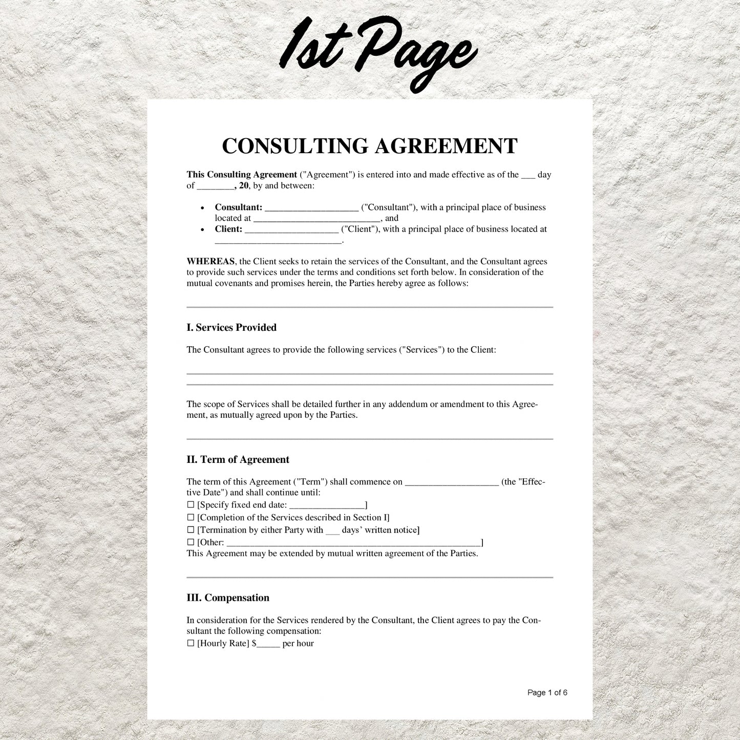 Consultant Contract Template Editable Consulting Agreement Form Printable Professional Consulting Service Contract Consultation Agreement