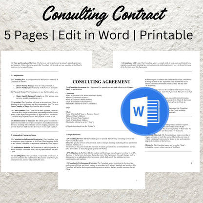 Consulting Contract Agreement Template Editable Consultant Service Contract Agreement Printable Consulting Proposal Template Consulting Form