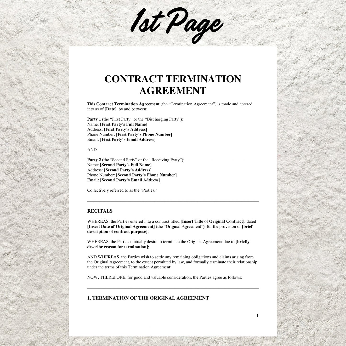 Contract Termination Agreement Template Editable Termination of Contract Printable Terminate Employment Letter Notice of Termination Form