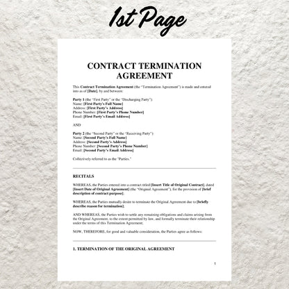 Contract Termination Agreement Template Editable Termination of Contract Printable Terminate Employment Letter Notice of Termination Form