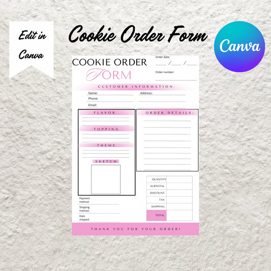 Cookie Order Form Template Editable in Canva Bakery Order Form Receipt Custom Cookie Order Form Small Cookie Business Order Form Printable