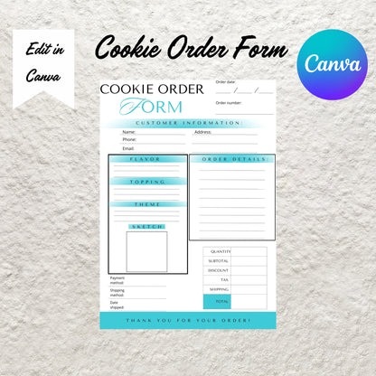 Cookie Order Form Template Editable in Canva Bakery Order Form Receipt Custom Cookie Order Form Small Cookie Business Order Form Printable