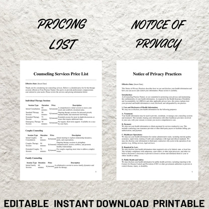 Counseling Forms Bundle Editable Counseling Intake Form Printable Counseling Informed Consent Form Psychotherapy Mental Health Intake Forms