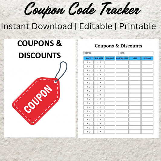 Coupon Code Tracker Template Printable Coupon Organizer Discount Tracker Coupon Log Shopping Discount Code List Promo Code Coupon Log