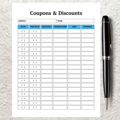 Coupon Code Tracker Template Printable Coupon Organizer Discount Tracker Coupon Log Shopping Discount Code List Promo Code Coupon Log