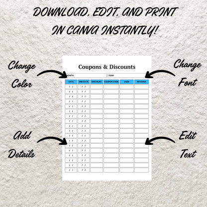 Coupon Code Tracker Template Printable Coupon Organizer Discount Tracker Coupon Log Shopping Discount Code List Promo Code Coupon Log