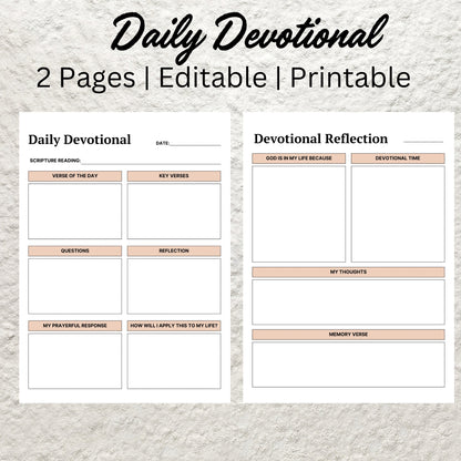 Daily Devotional Journal Template Printable Bible Study Christian Faith Prayer Journal Planner Daily Devotional Bible Scripture Insert