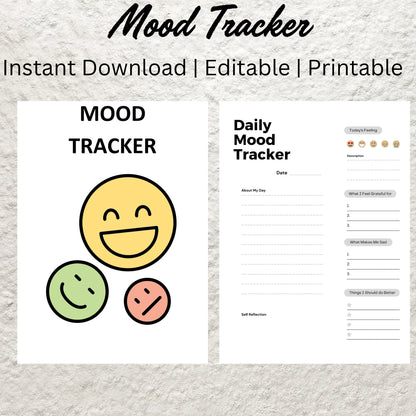 Daily Mood Tracker Template Printable Mood Journal Mental Health Planner Daily Mood Chart Journal Emotion Anxiety Tracker Self Care Journal