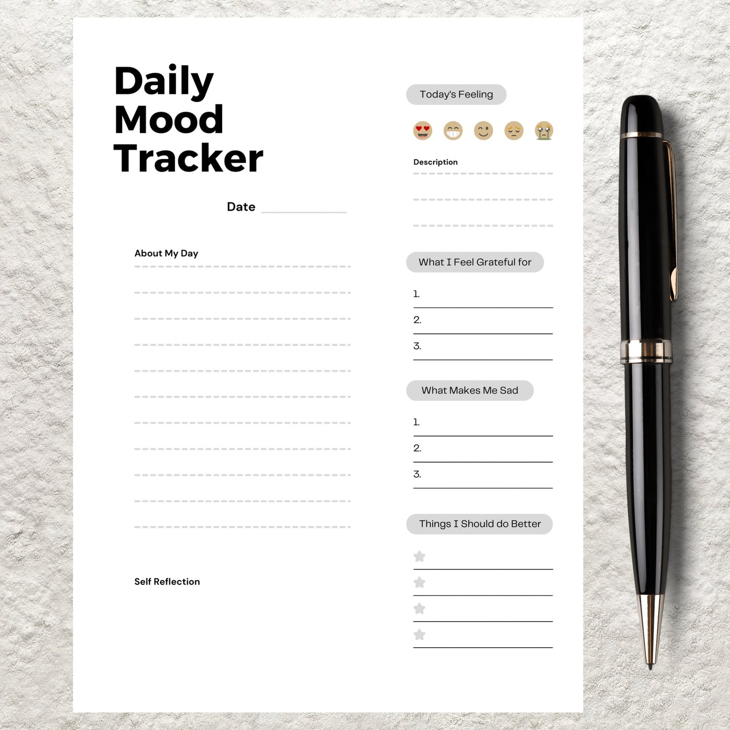 Daily Mood Tracker Template Printable Mood Journal Mental Health Planner Daily Mood Chart Journal Emotion Anxiety Tracker Self Care Journal