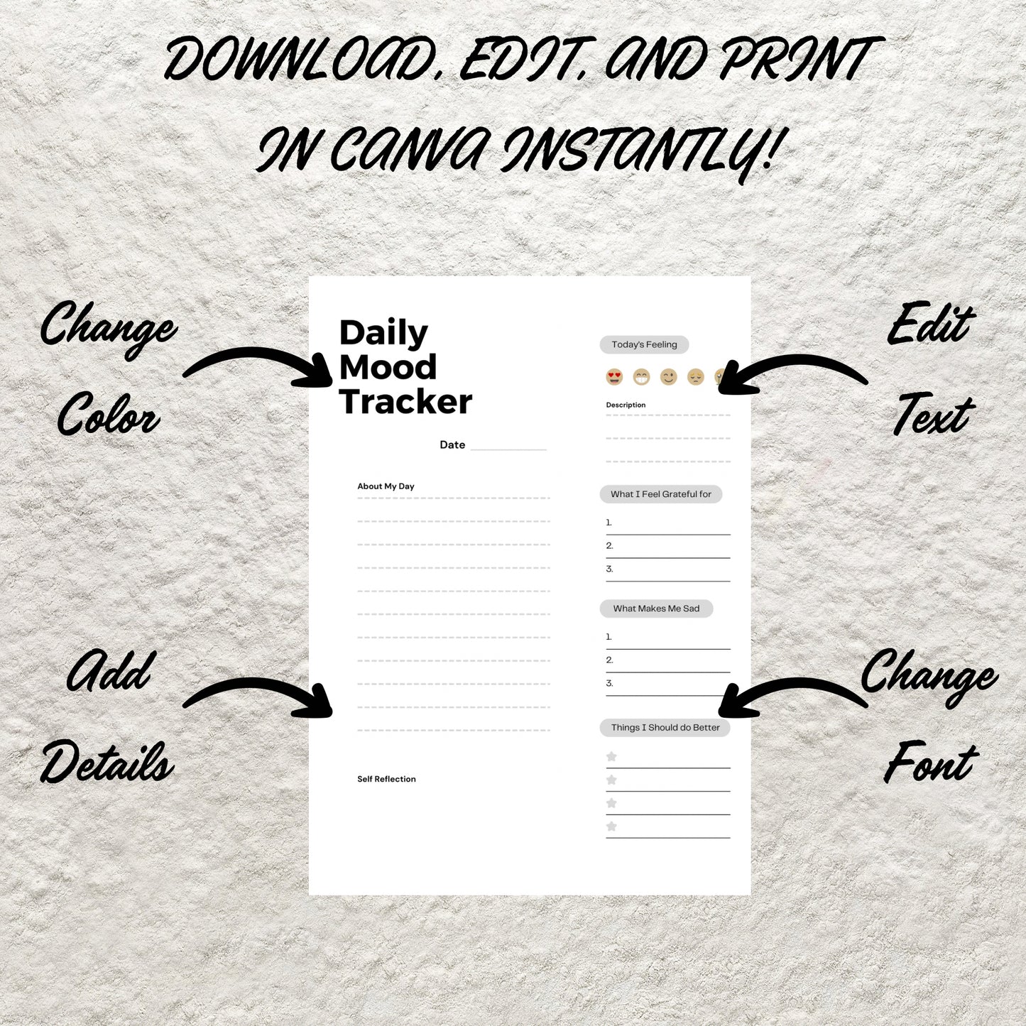 Daily Mood Tracker Template Printable Mood Journal Mental Health Planner Daily Mood Chart Journal Emotion Anxiety Tracker Self Care Journal