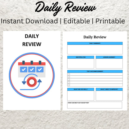 Daily Review Template Printable Daily Reflection Journal Editable Daily Evolution Daily Summary Daily Check In Daily Gratitude Planner