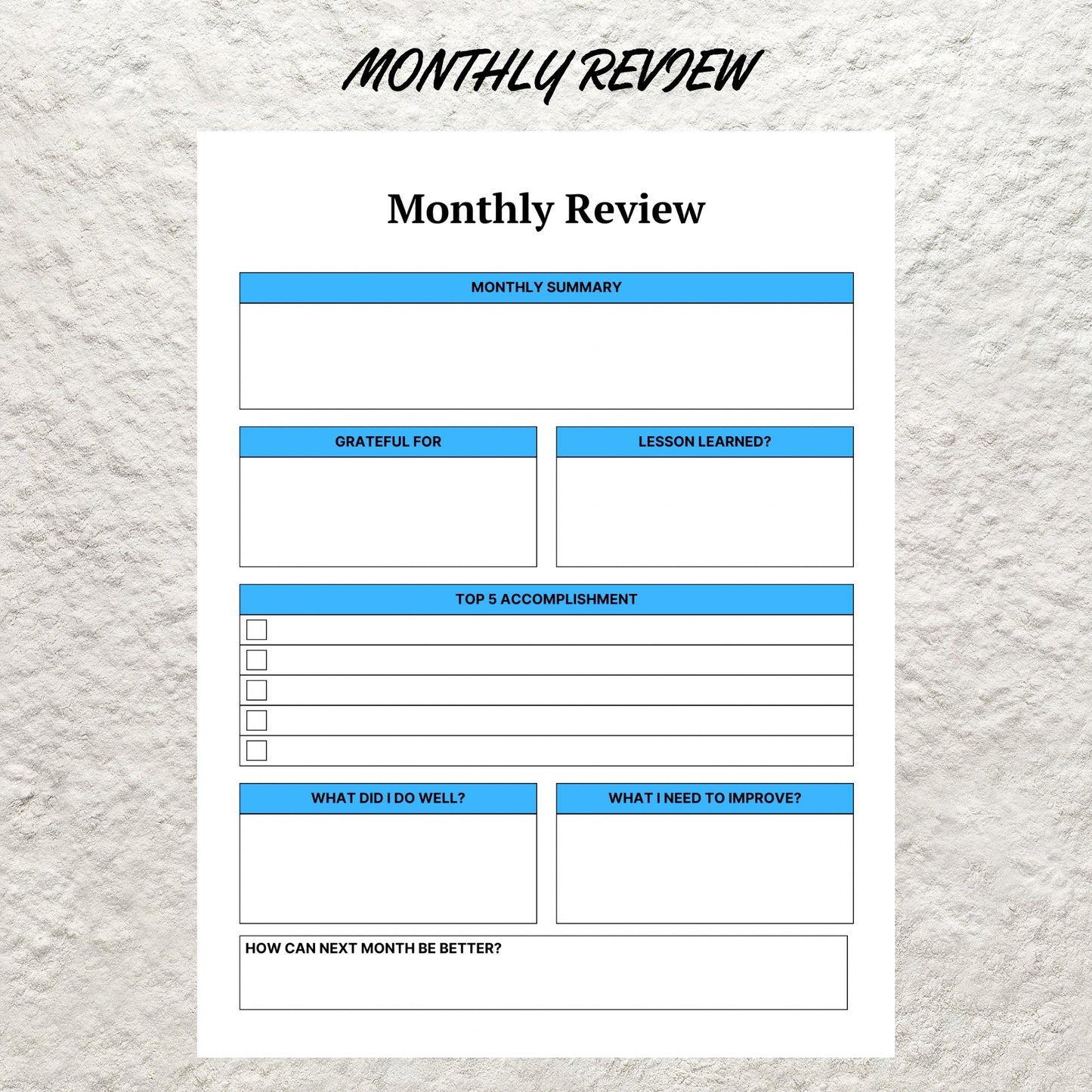 Daily Weekly Monthly Review Template Printable Daily Reflection Weekly Reflection Monthly Reflection Worksheet Gratitude Journal Planner