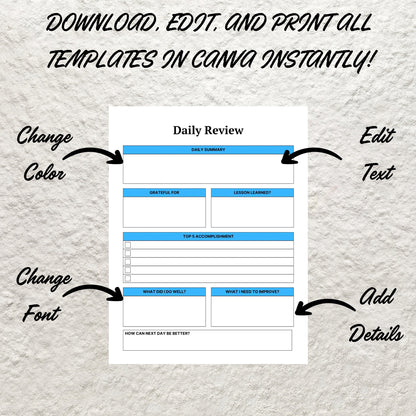 Daily Weekly Monthly Review Template Printable Daily Reflection Weekly Reflection Monthly Reflection Worksheet Gratitude Journal Planner