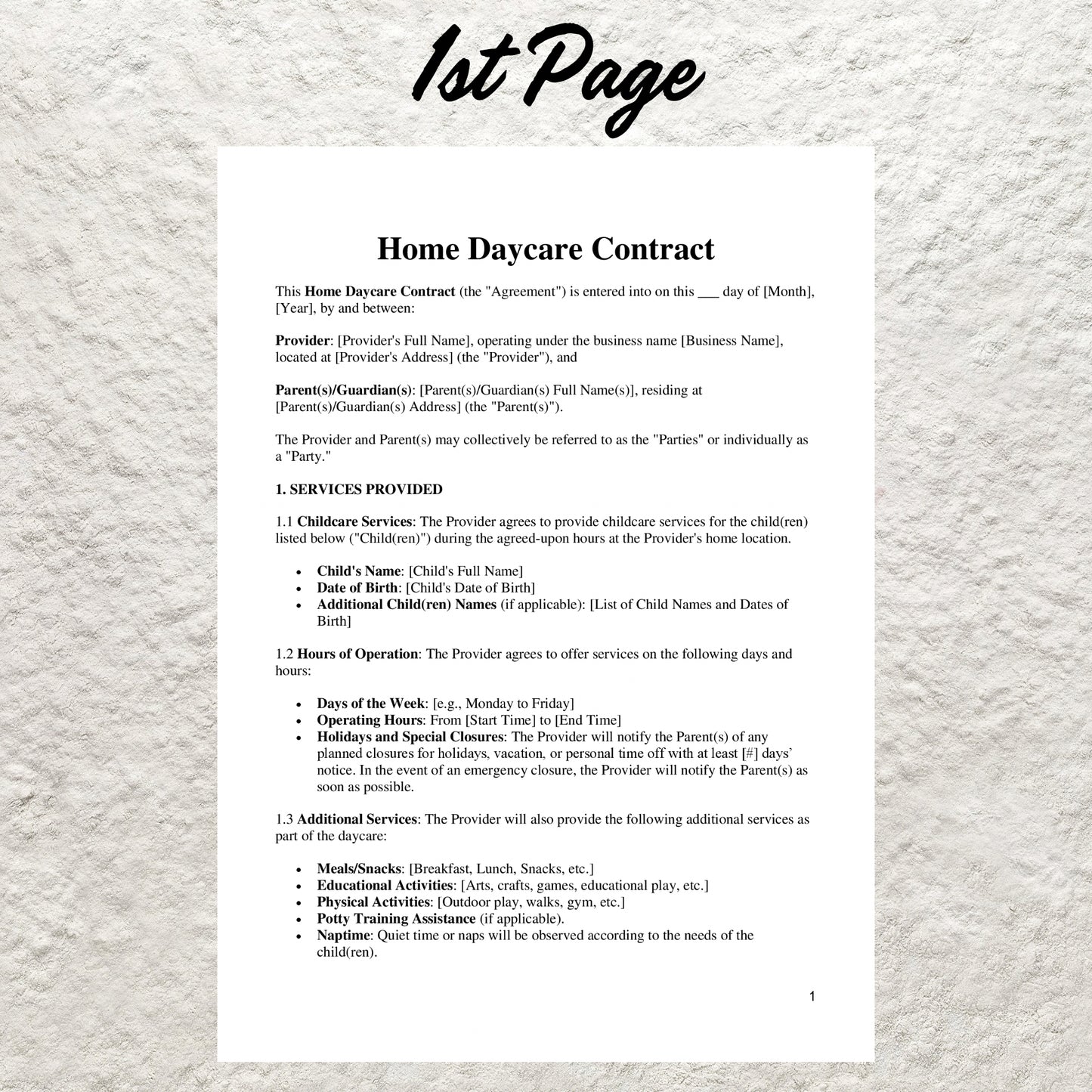 Daycare Contract Template Editable Home Daycare Contract Agreement Printable Childcare Contract Daycare Agreement Childcare Business Forms