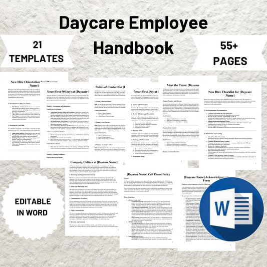 Daycare Employee Handbook Editable Preschool Childcare Staff Handbook Printable Preschool Employee Handbook Childcare Employee Policies Form